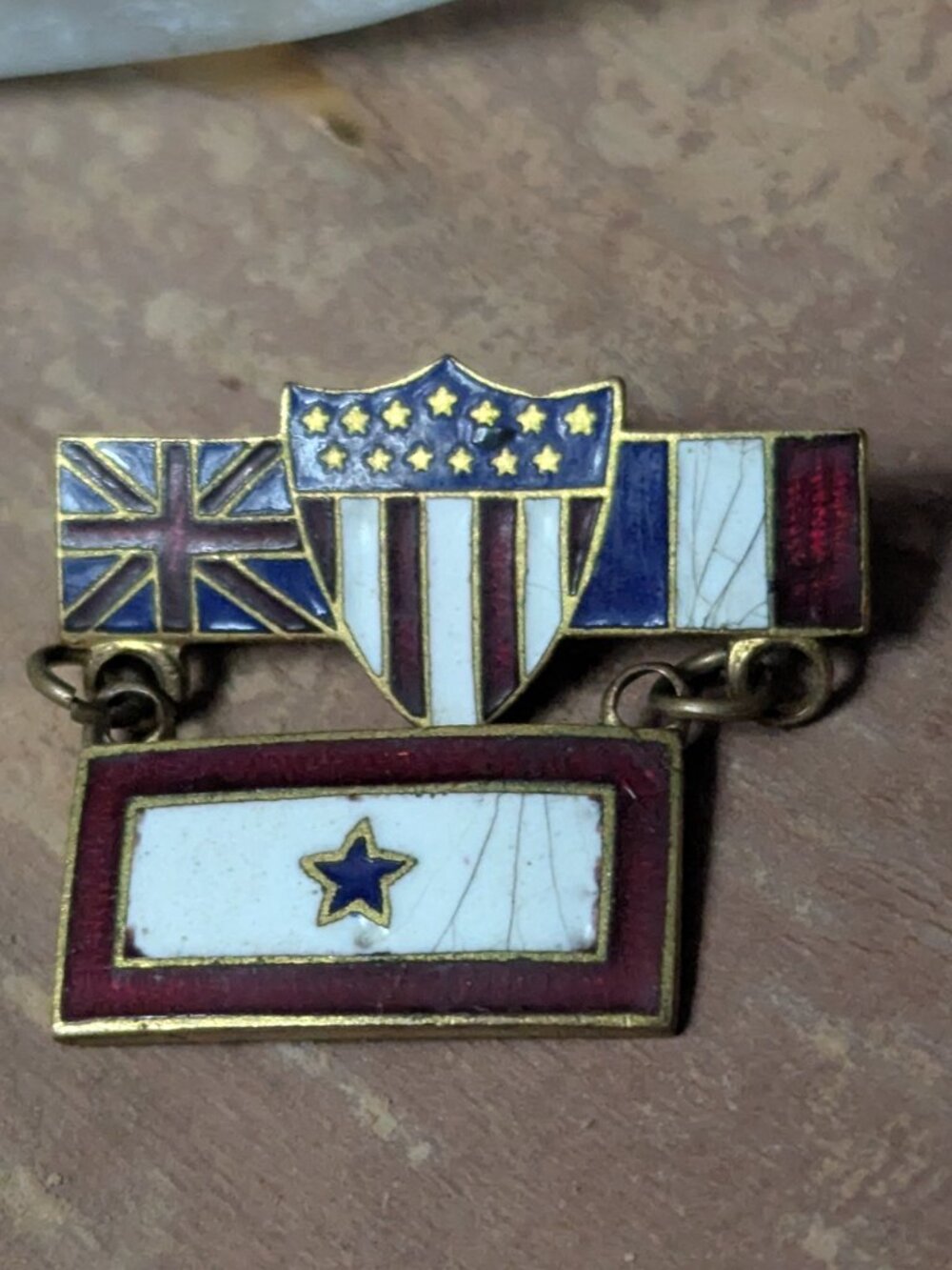 WW1 2 Piece - Allied Flags / Son In Service Enameled Pin